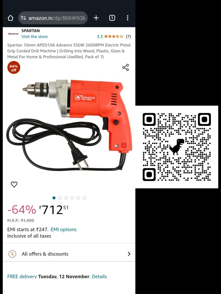 spartan,electric,pistol,grip,corded,drill,machine,wood,plastic,glass,metal,10mm,350watt,2600rpm,chuck,