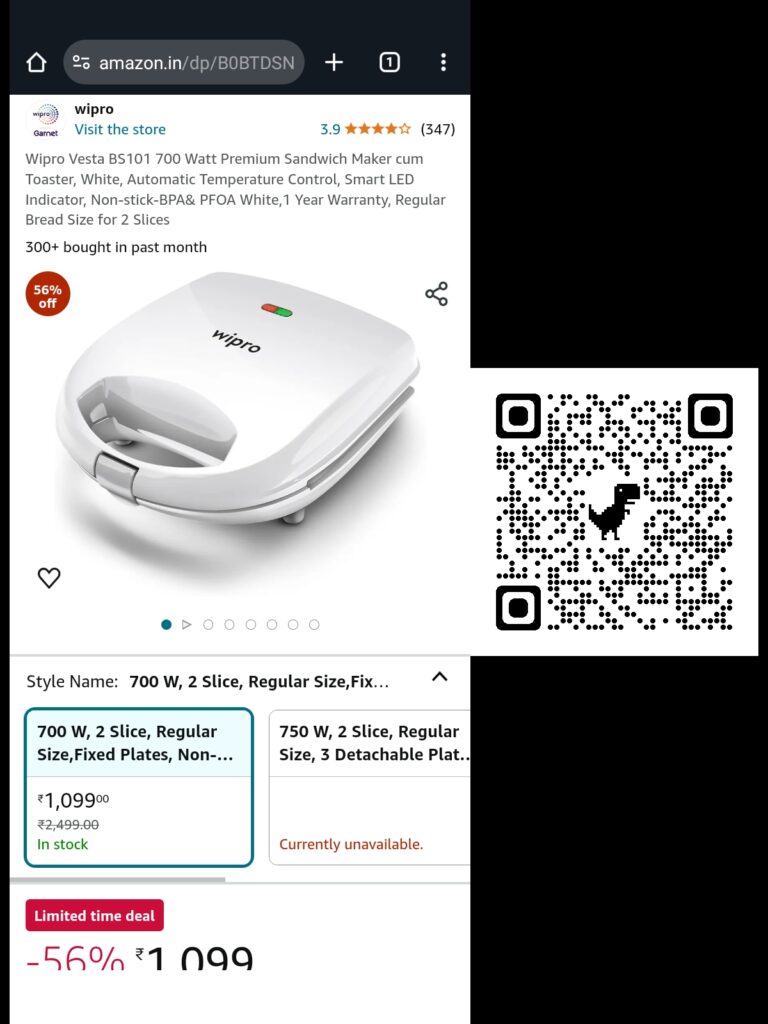 wipro,vesta,premium,sandwich,maker,toaster,automatic,temperature,led,indicator,non,stick,bpa,pfoa,cool,touch,anti,skid,700watt,1year,