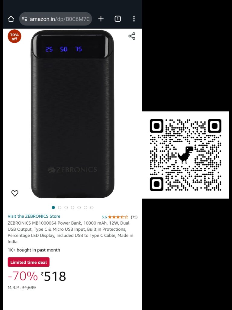 zebronics,10000mah,power,bank,12w,2amp,dual,output,typec,microusb,input,mobiles,tablets,protections,led,display,cable,