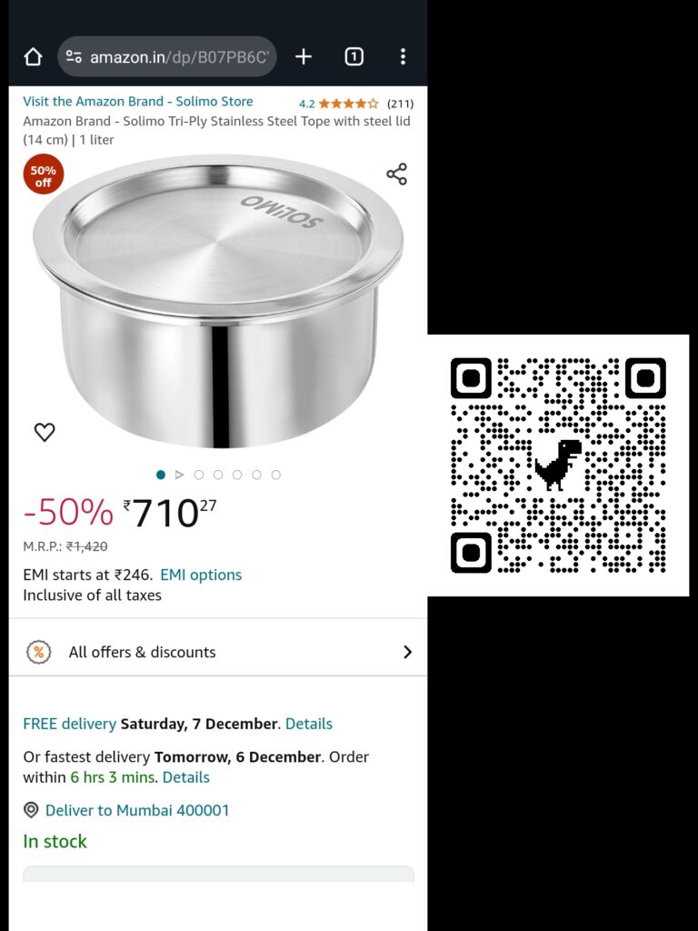 amazon,brand,solimo,triply,stainless,steel,tope,lid,14cm,1liter,foodgrade,riveted,handles,heat,distribution,gas,stove,induction,
