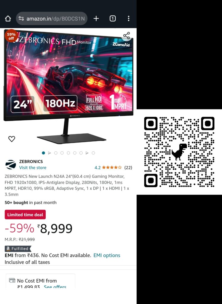 zebronics,24inch,gaming,monitor,fullhd,ips,antiglare,display,280nits,180hz,1ms,hdr10,99%srgb,adaptive,sync,dp,hdmi,3.5mm,